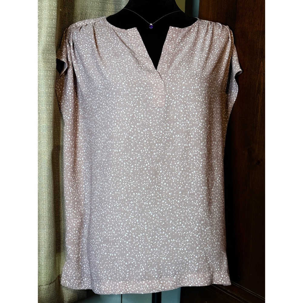 LOFT Blouse Womens Medium Mushroom Good Preowned V-Neck Cap Sleeve Speckled